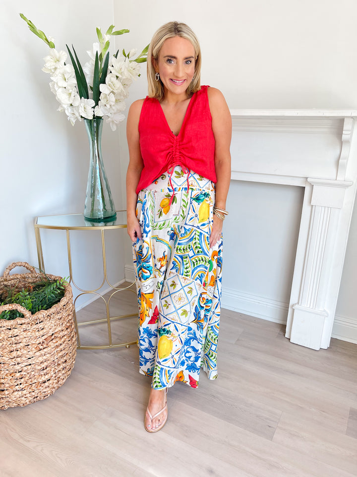 Floral Tile Midi Skirt