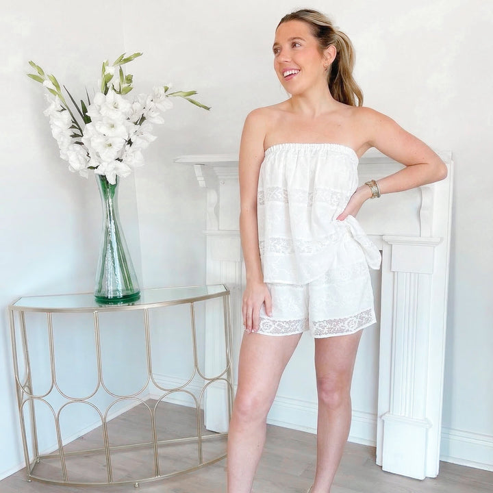 Lace Strapless Tunic Top and Shorts Set