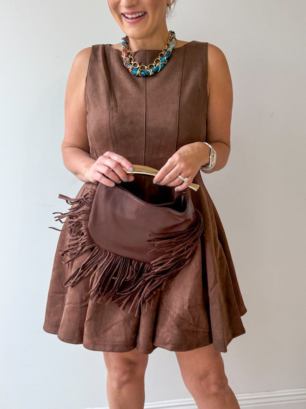 Halli Fringe Clutch Chocolate