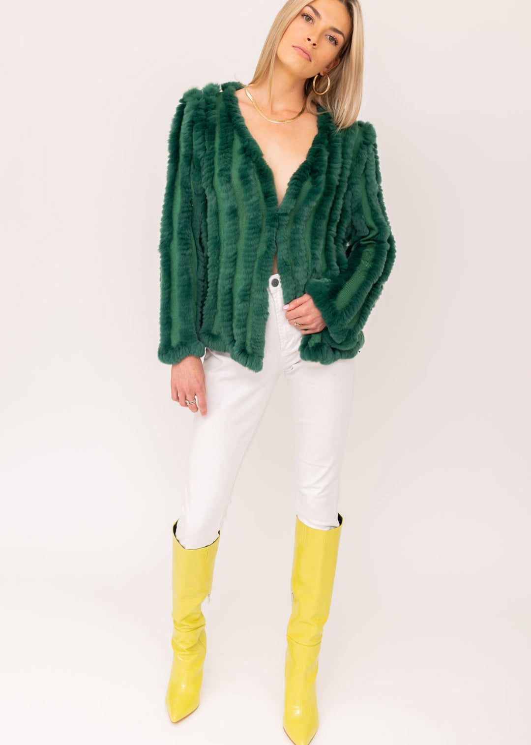 Kenz &amp; Gray Fur Jacket Emerald Green