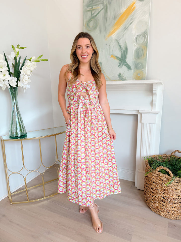 Mythic Petals Bow Tie Midi Dress
