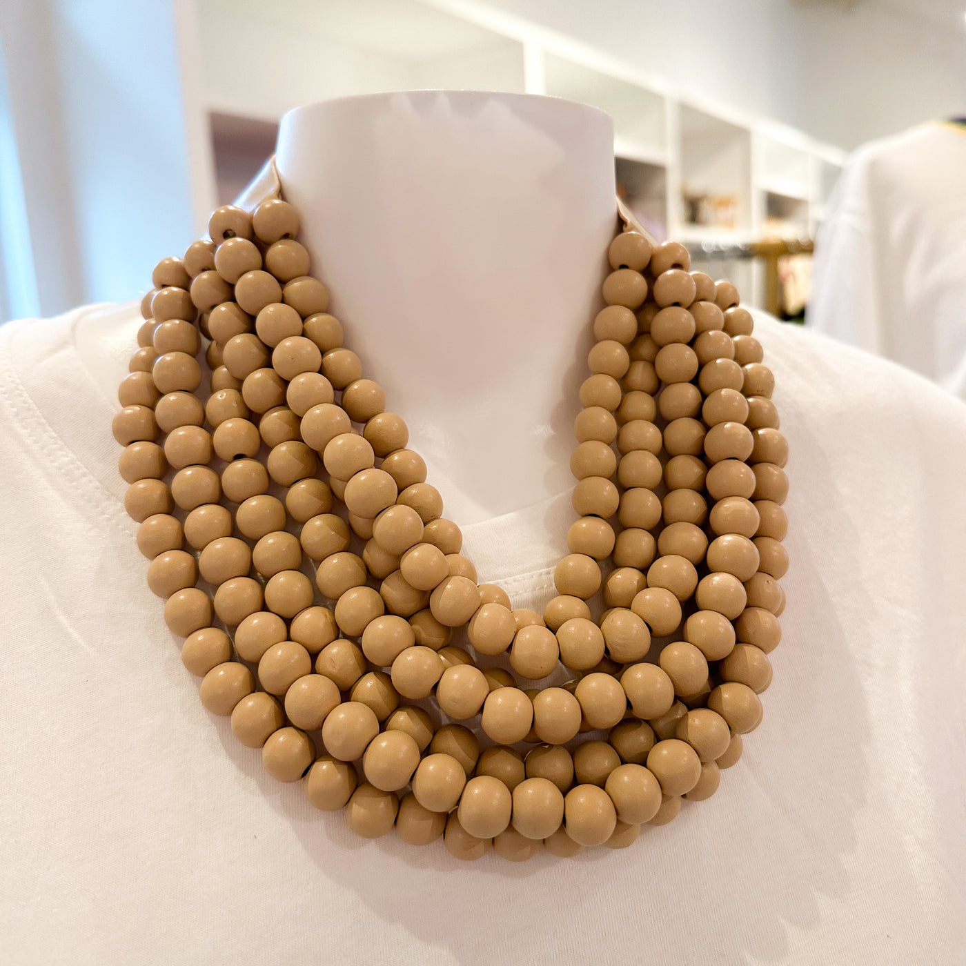 Wooden Beaded Necklace beige