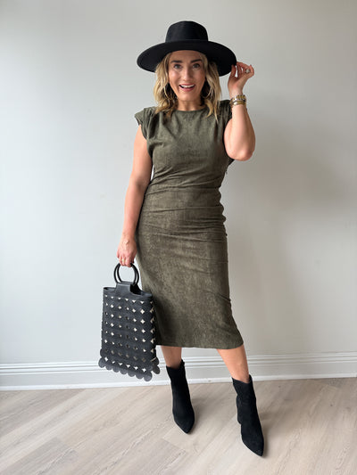 Nicholette Midi Suede Dress Olive
