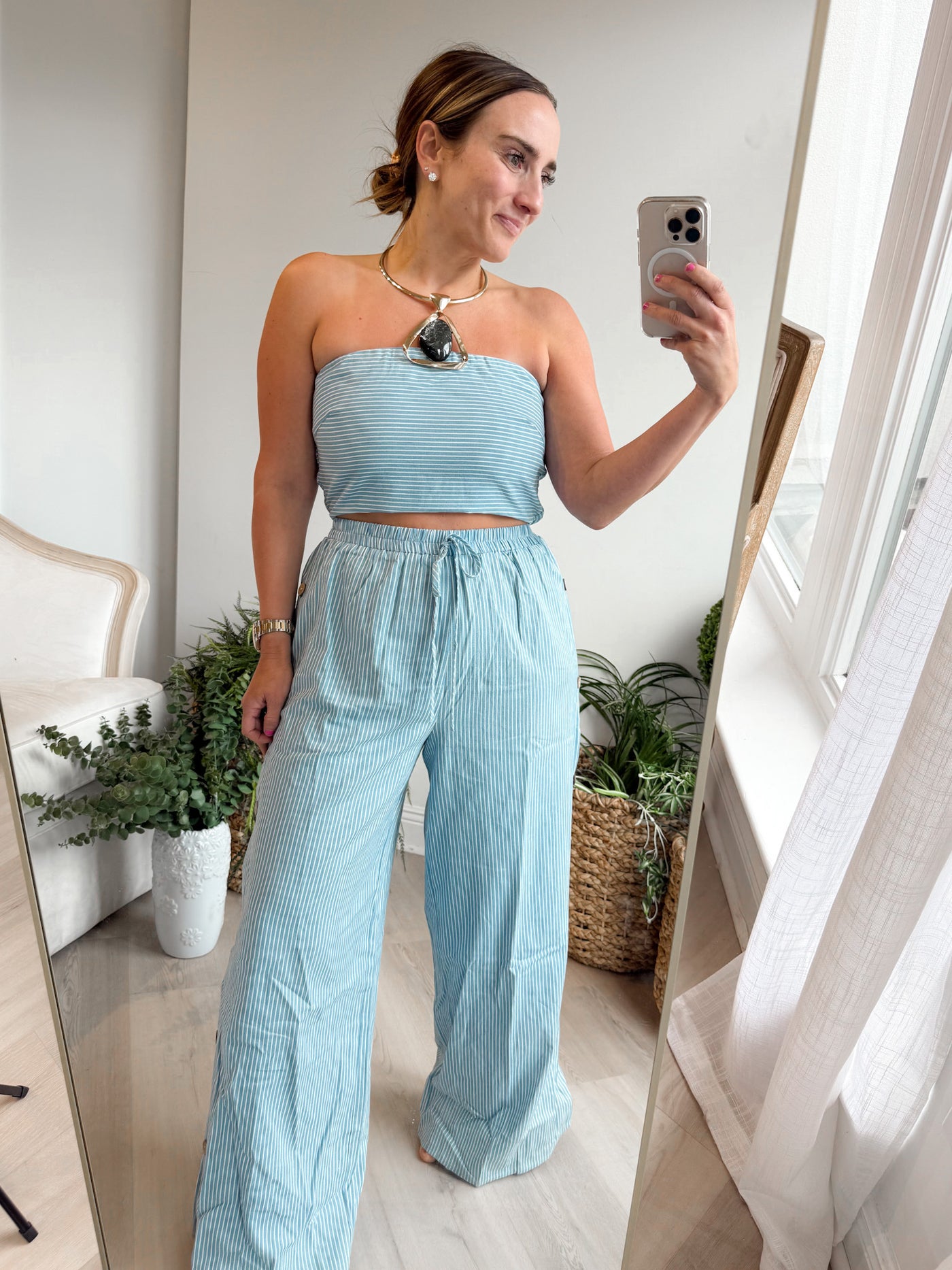 Isla Tube Top and Long Striped Pants Set