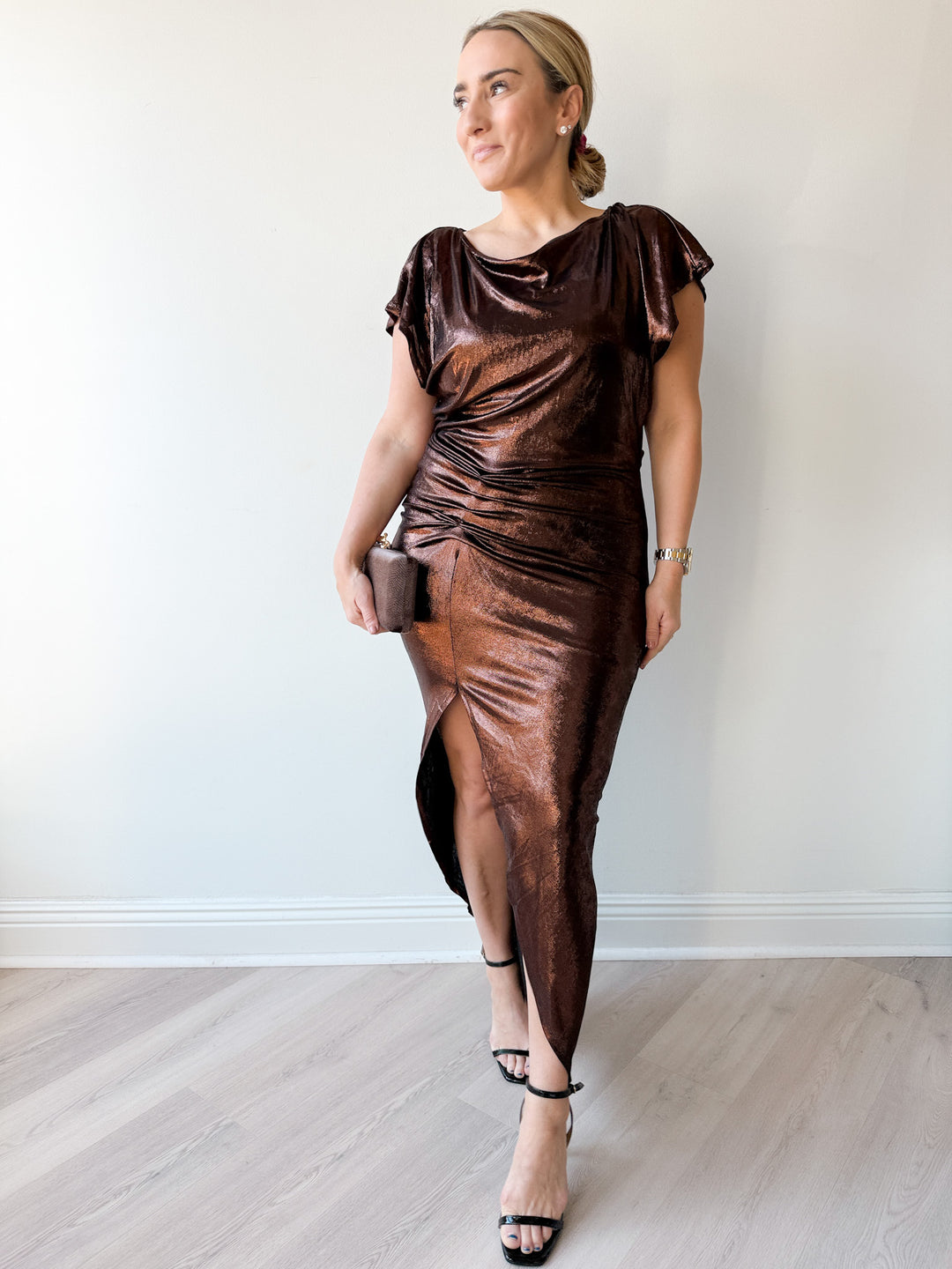 Desi Cap Sleeve Midi Dress Chocolate