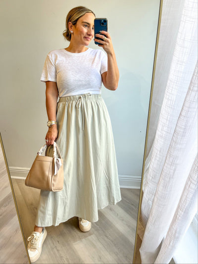Sonia Drawstring Maxi Skirt Khaki