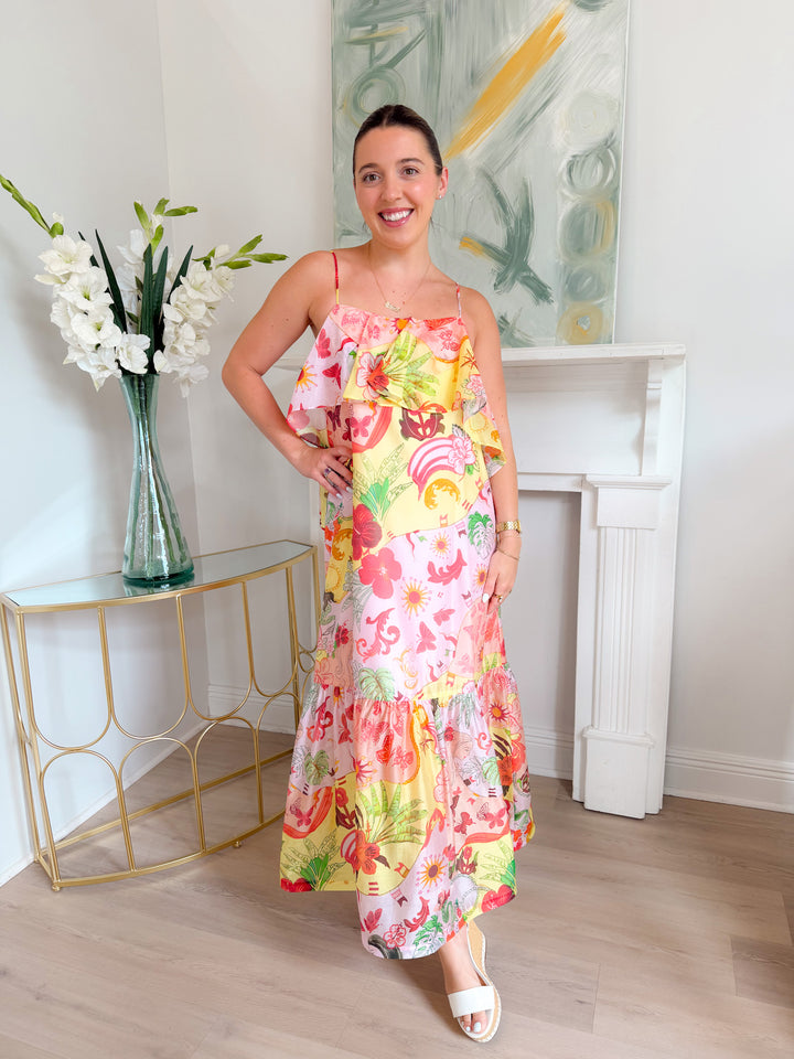 Carolyn Seascape Ruffle Maxi Dress