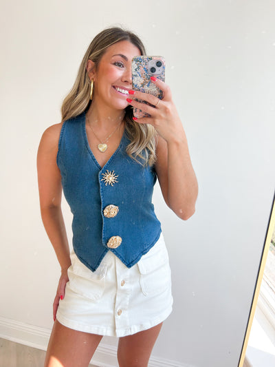 Maisie Gold Button Vest Top