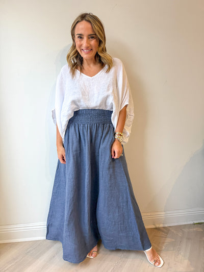 Twill Linen Skirt dark denim o s