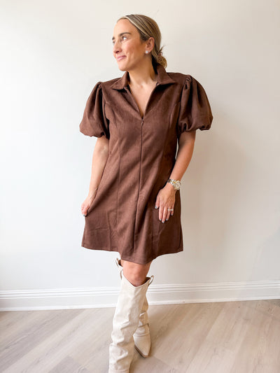 Lucy Puff Sleeve Suede Dress