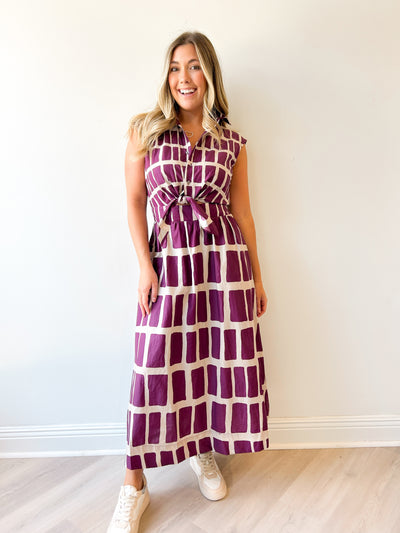 Nicole Button Down Dress Wine