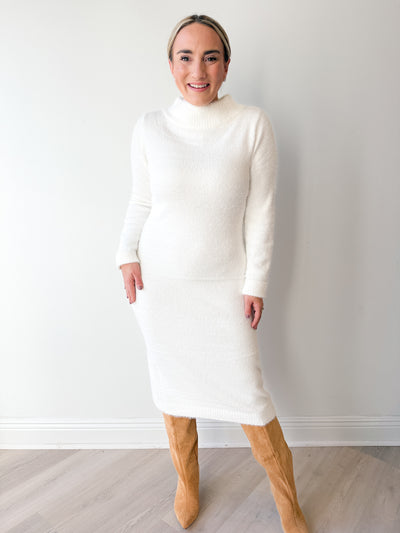 Irene Mock Neckline Fuzzy Midi Dress