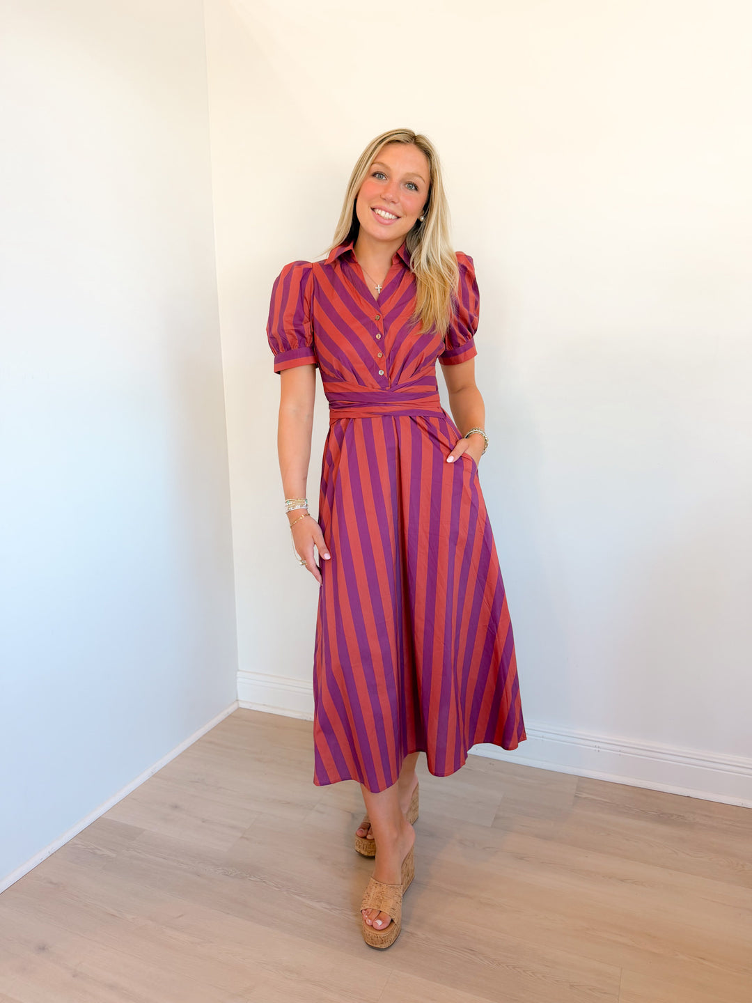 Plumeria Stripe Midi Dress