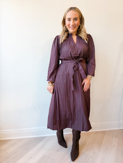 Ruth Belted Long Sleeve Midi Dress