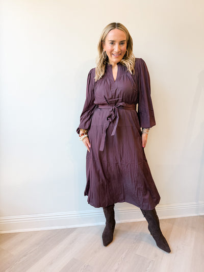 Ruth Belted Long Sleeve Midi Dress
