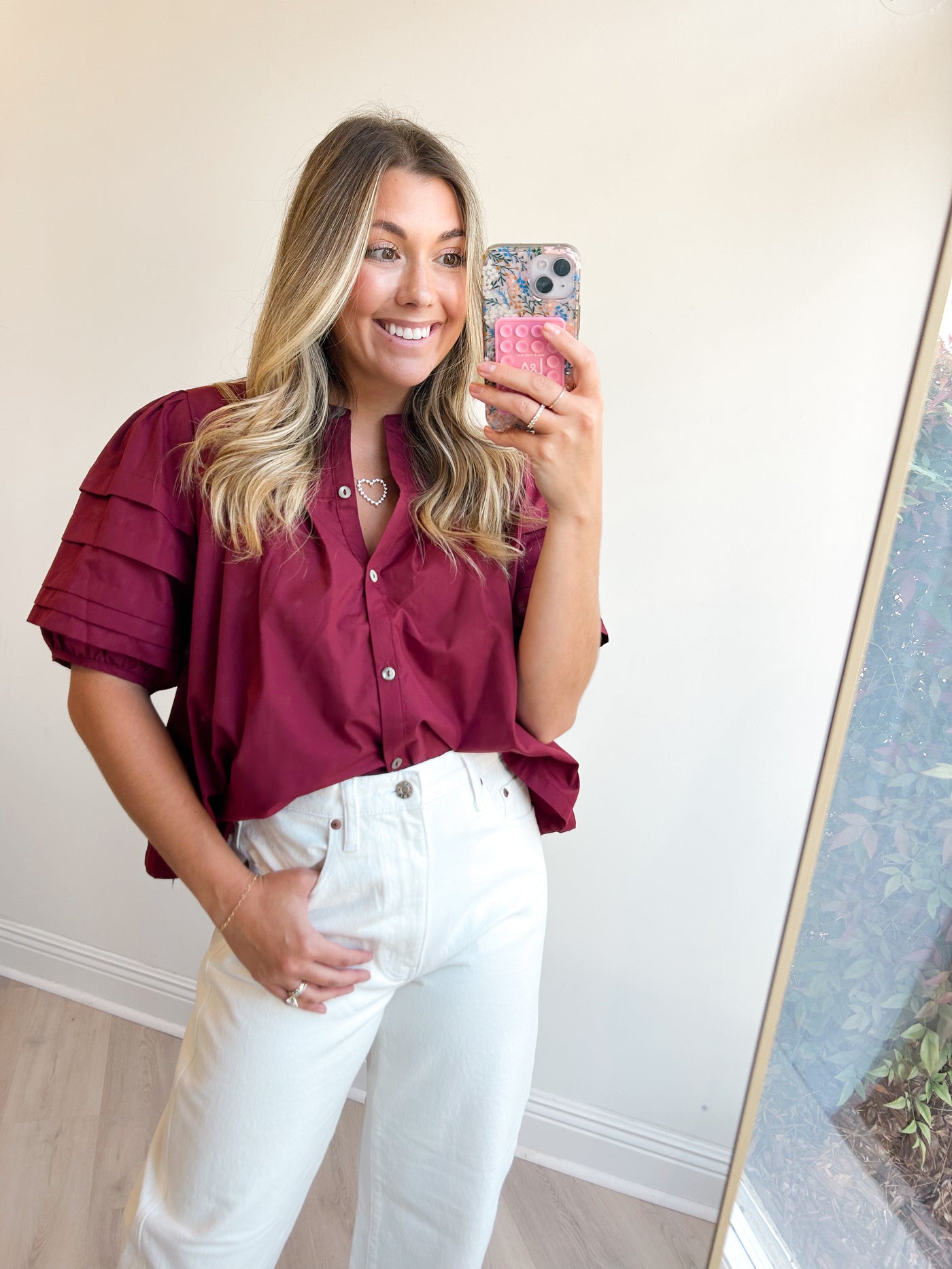 Libby Puff Sleeve Blouse Burgundy