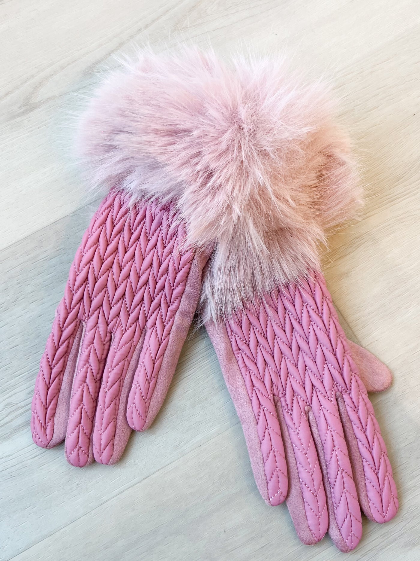 Faux Fur Cuff Gloves Pink