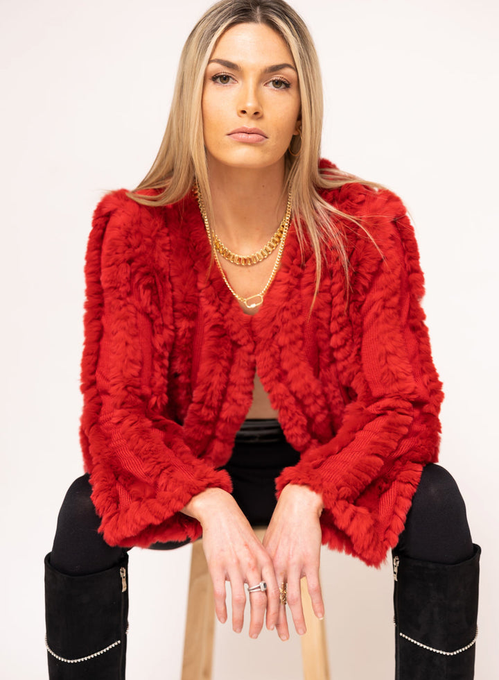 Kenz &amp; Gray Fur Jacket Deep Red