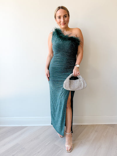 Sandrine One Shoulder Feather Dress