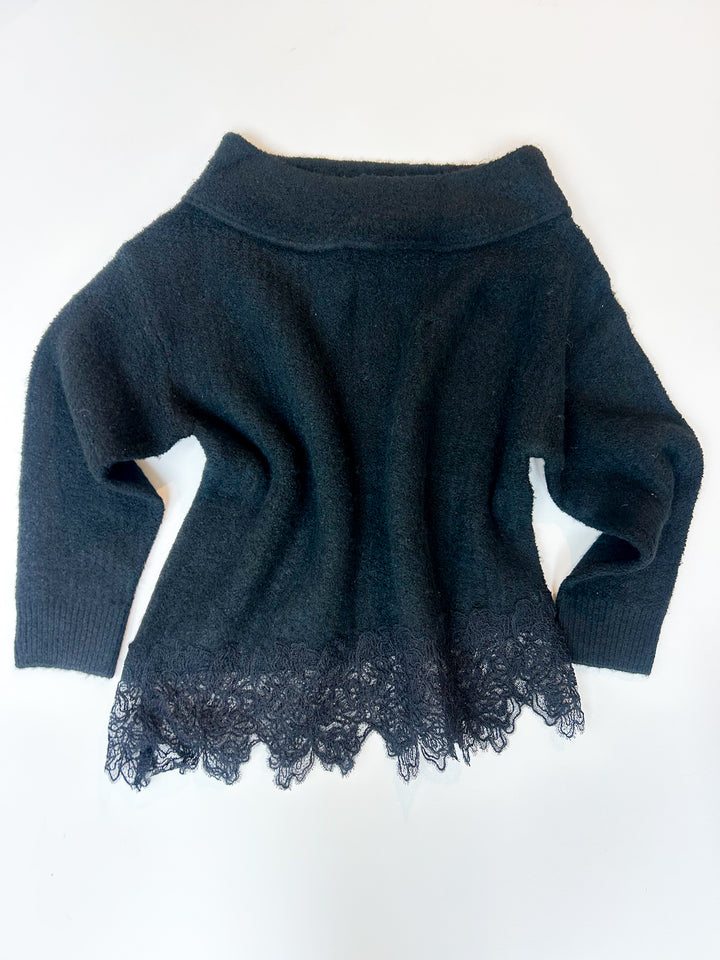 Hope Boat Neck Lace Sweater Top Black