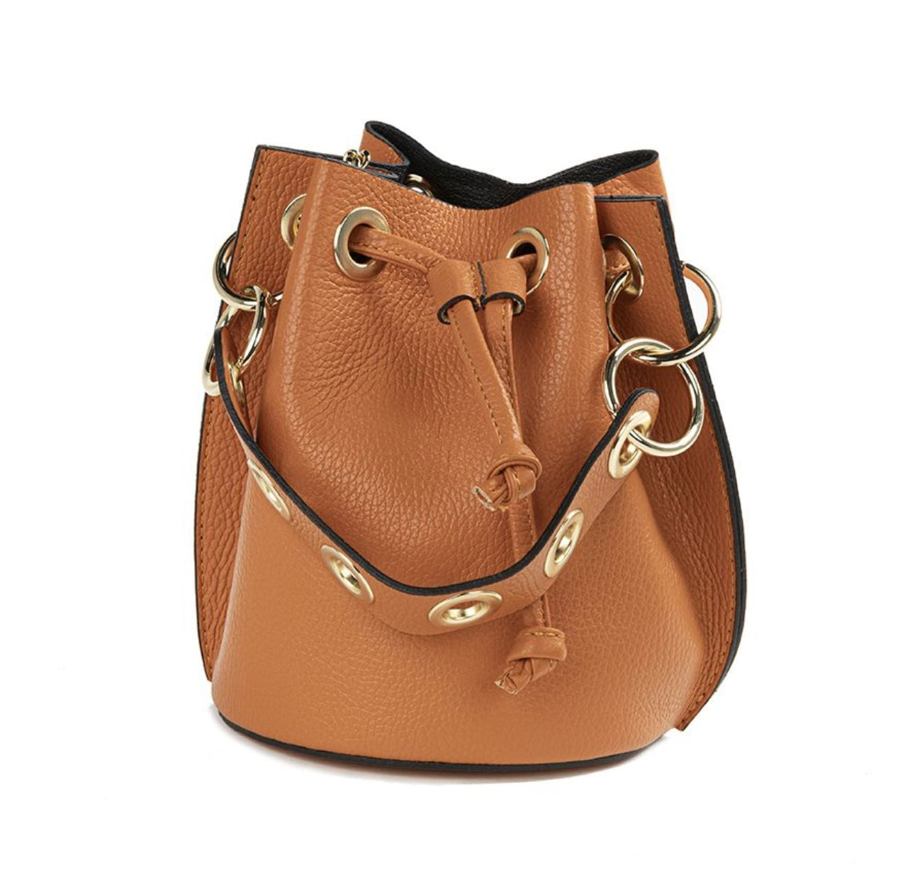 Small Leather Bucket Bag camel 8x7x7