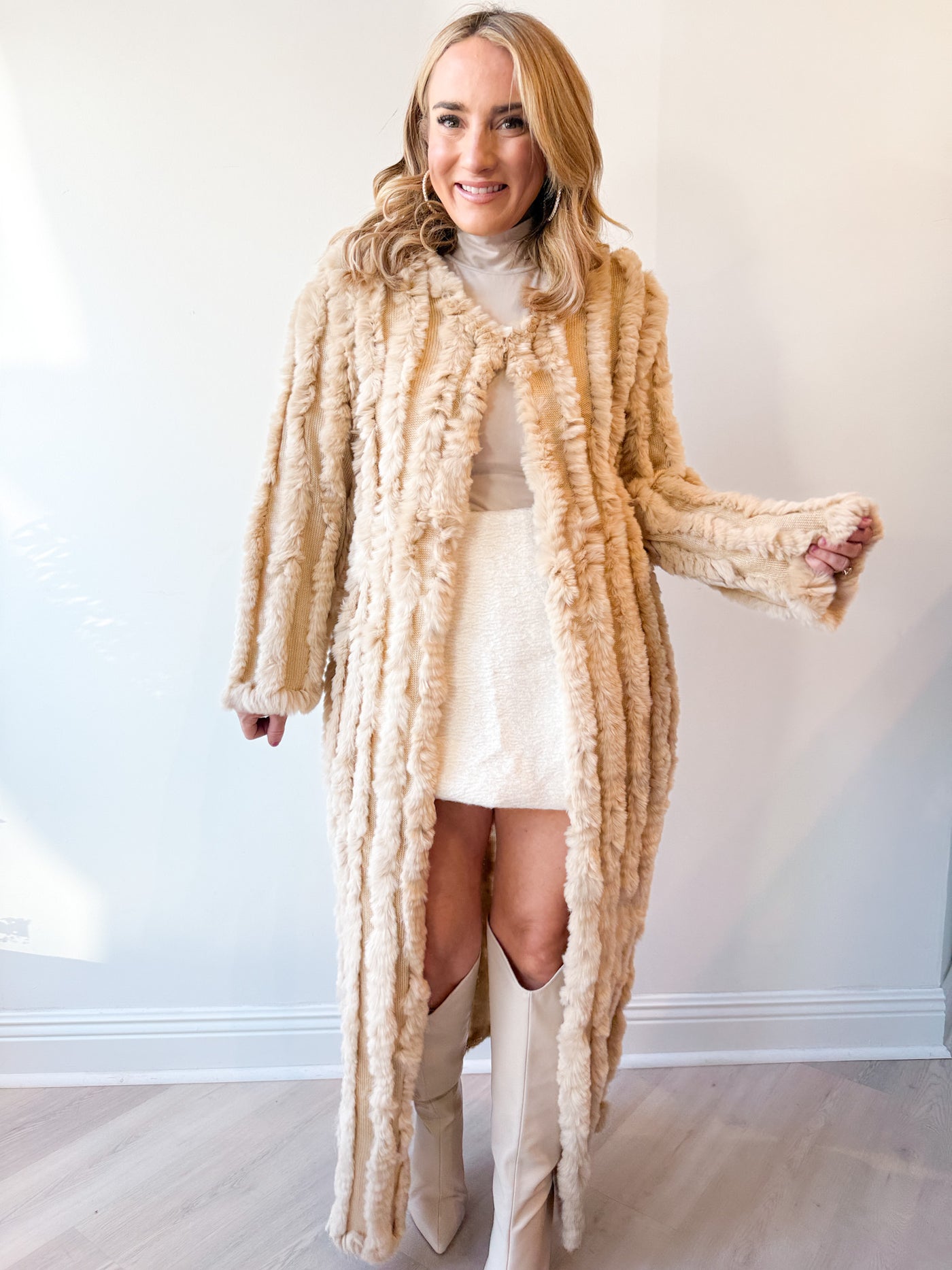 Grayson Long Fur Jacket light beige