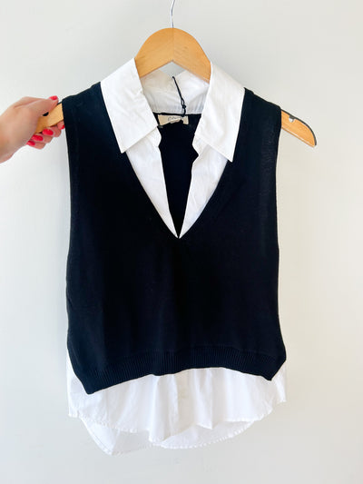Layered Sweater Vest black white