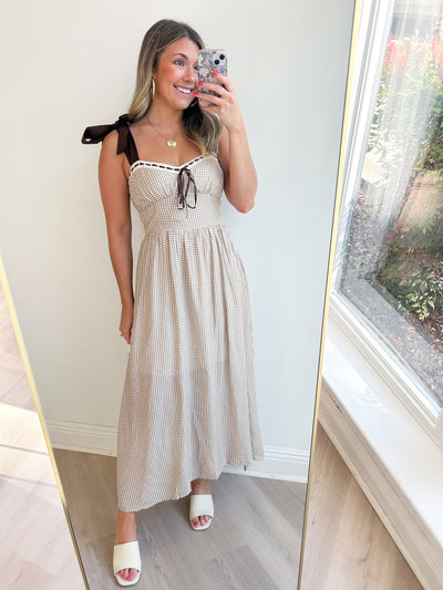 Payton Plaid Ribbon Tie Corset Midi Dress