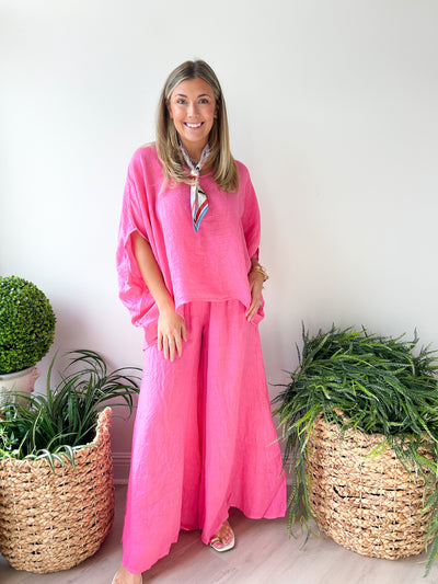 Chandra Linen Top bubble pink o s