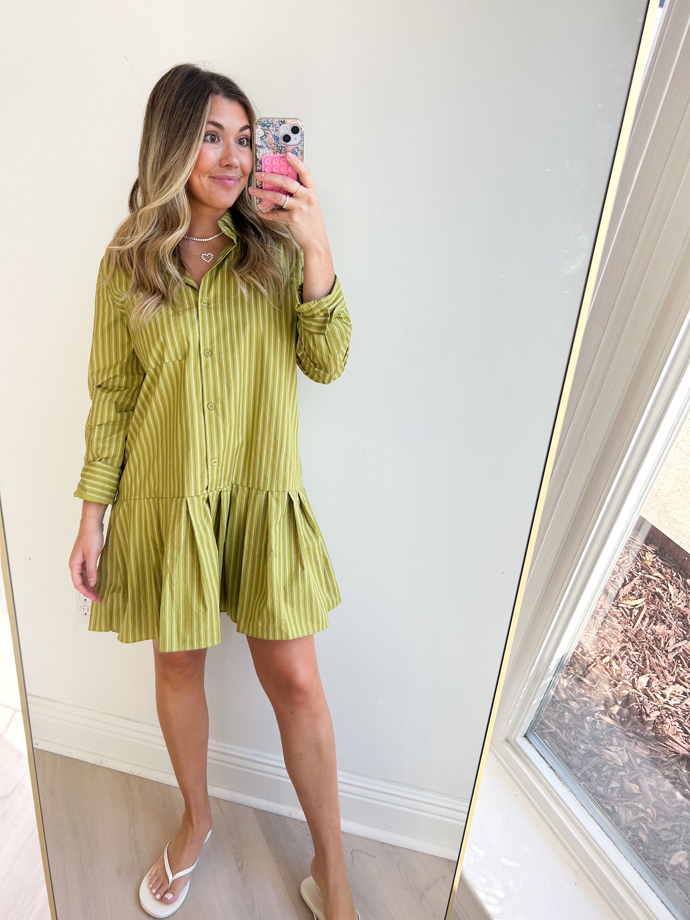 Oliver Strip Pleated Shirt Dress