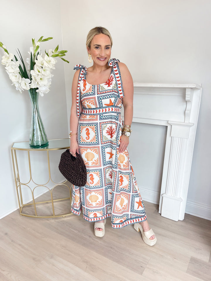 Kaylee Printed Tie Strap Midi Dress