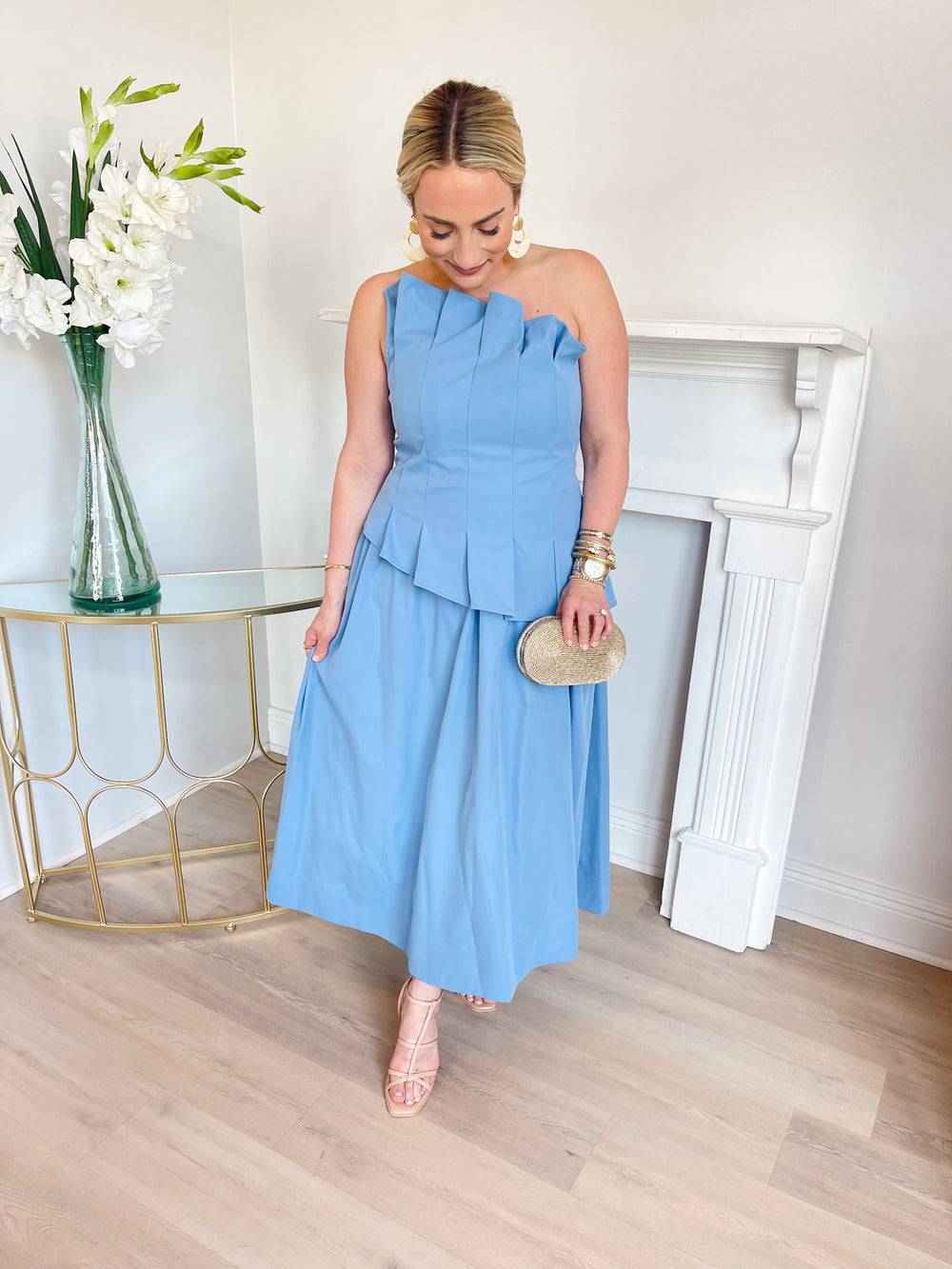 Sarah Asymmetrical Neck Peplum Midi Dress