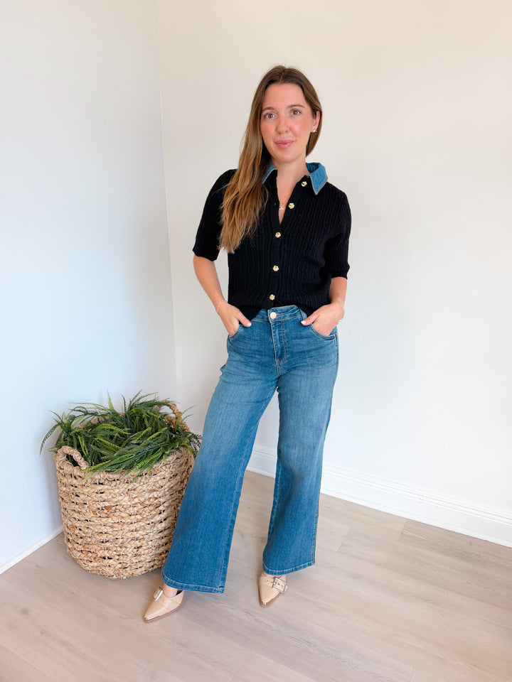 Rosie Short Sleeve Cable Knit Top