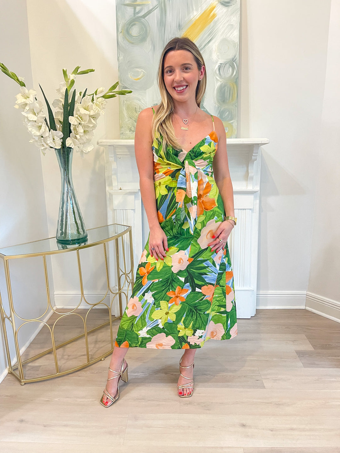 Tricia Front Tie Sleeveless Midi Dress