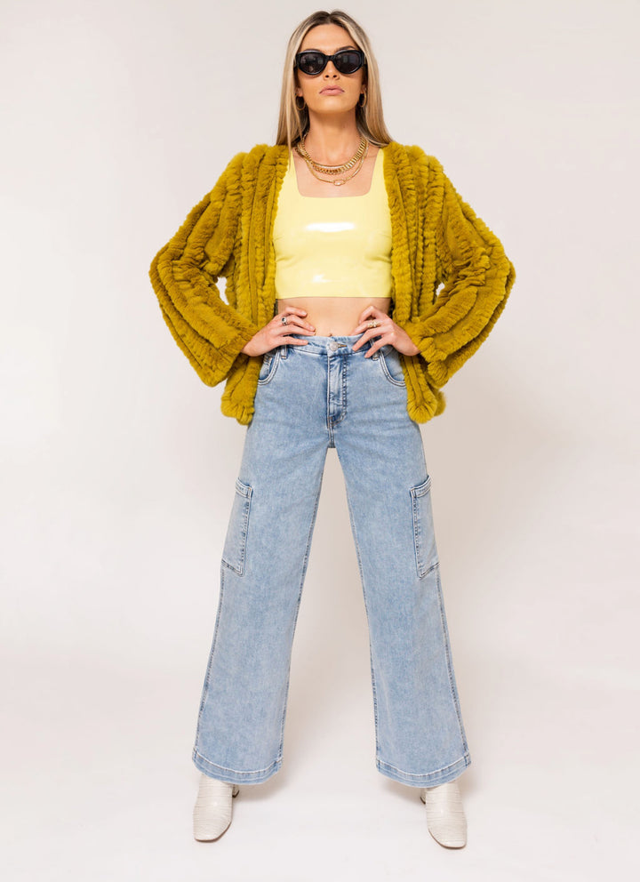 Kenz &amp; Gray Fur Jacket Dark Chartreuse