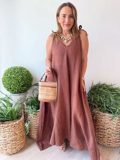 Amy Linen Maxi Dress brown