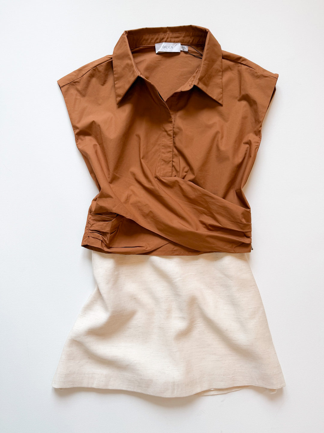 Eloise Wrap Front Extended Shoulder Poplin Top