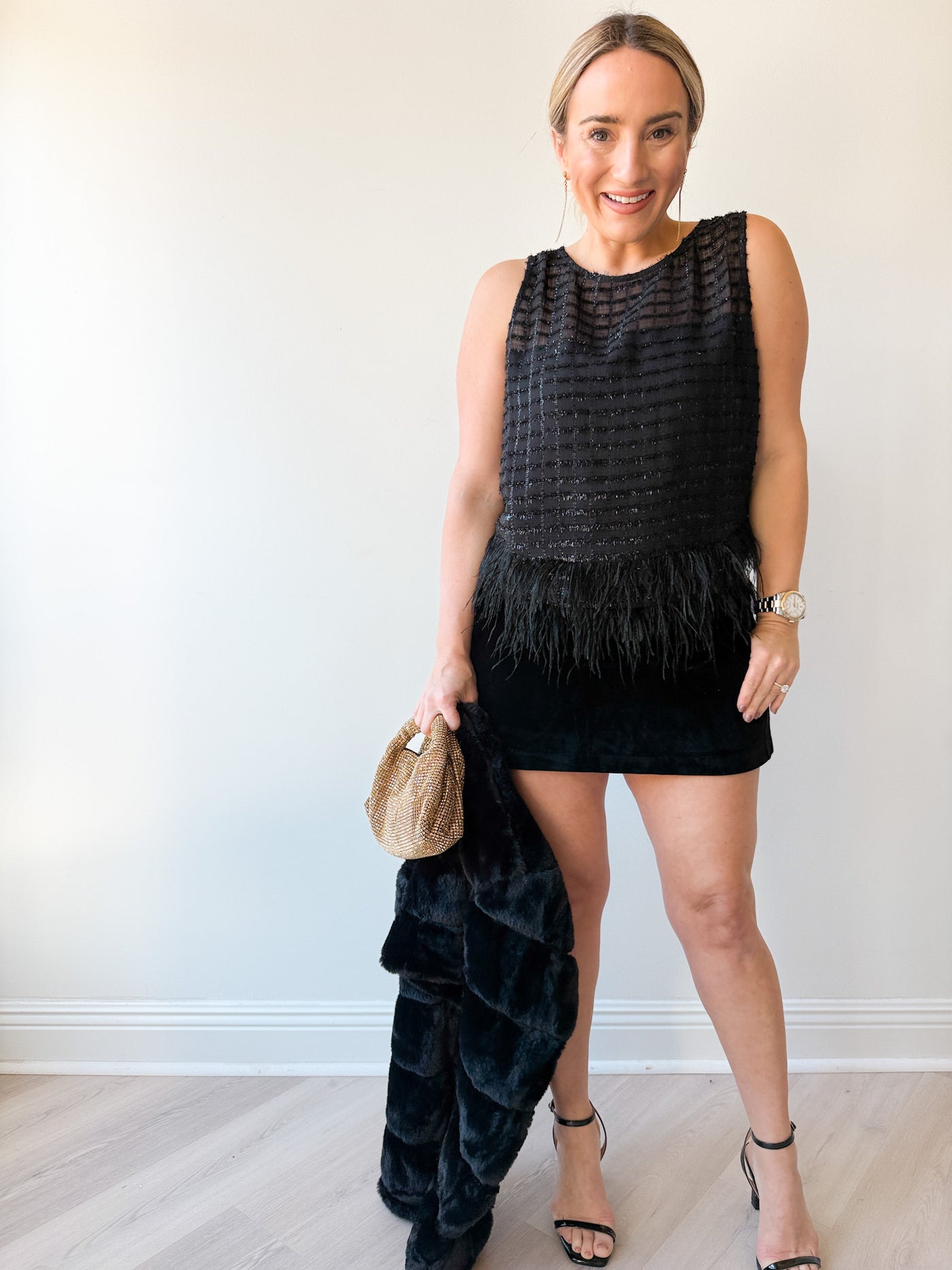 Etheos Metallic Feather Trim Top