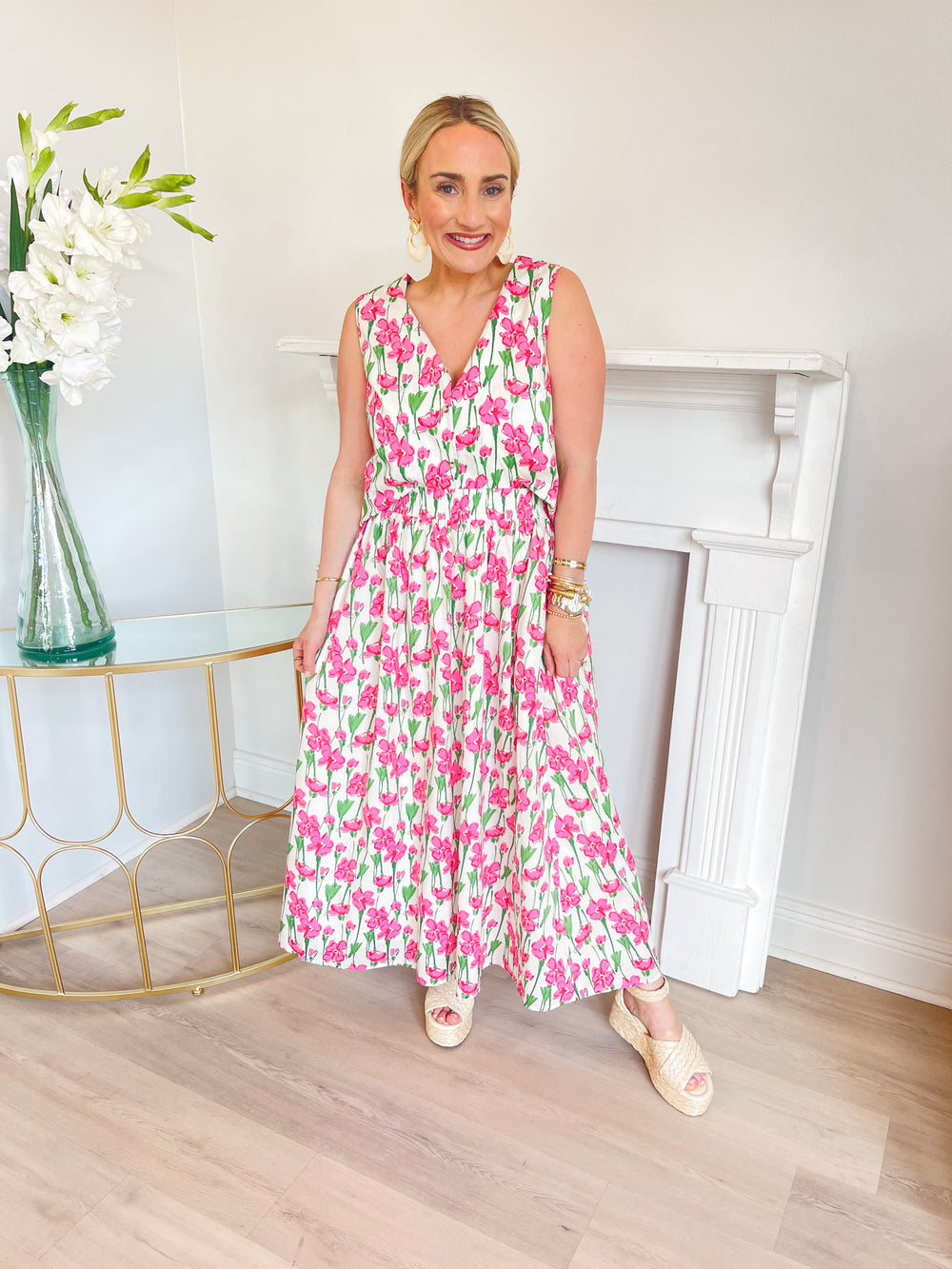 Victoria Floral Print Slv.less Top Pink Multi
