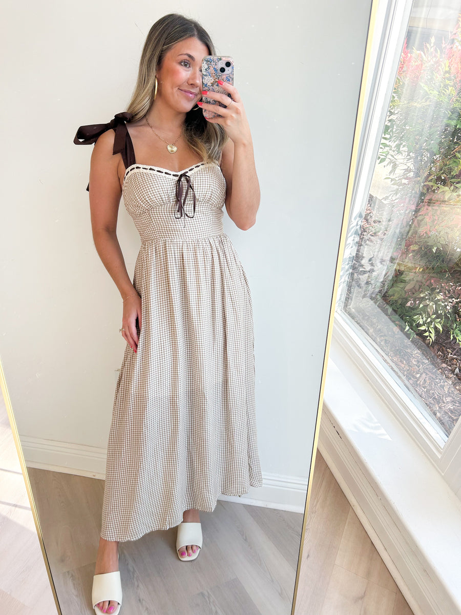 Payton Plaid Ribbon Tie Corset Midi Dress