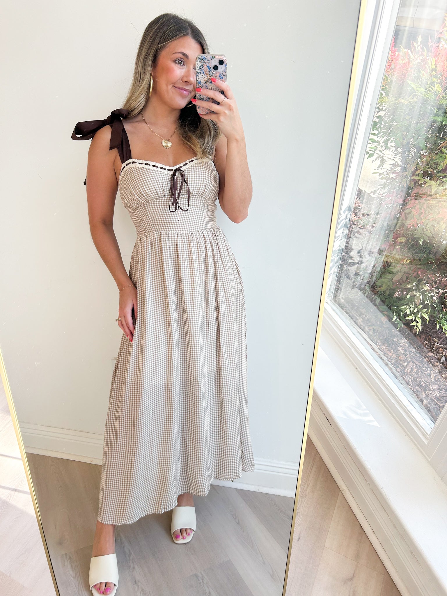 Payton Plaid Ribbon Tie Corset Midi Dress