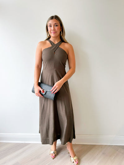 Backyard Linen Blend Halter Neck Dress