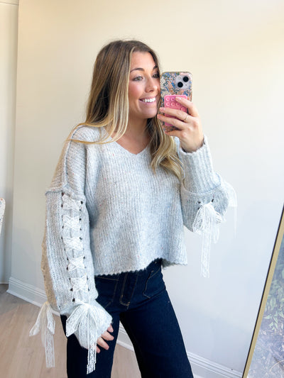 Myra Lace Up Sleeve Crop Sweater