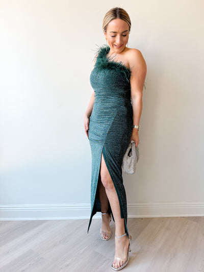 Sandrine One Shoulder Feather Dress