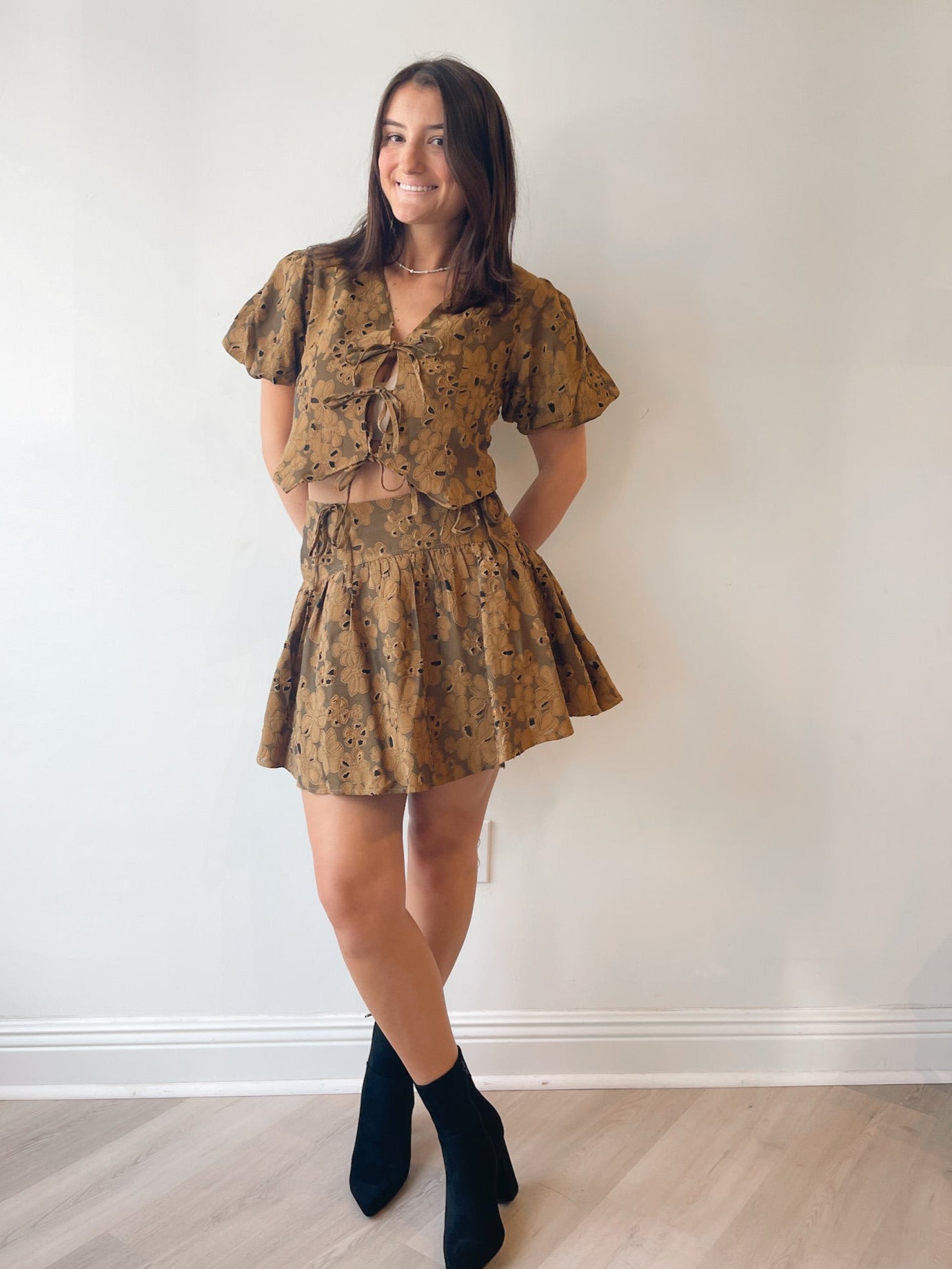 Basque Waist Jacquard Mini Skirt