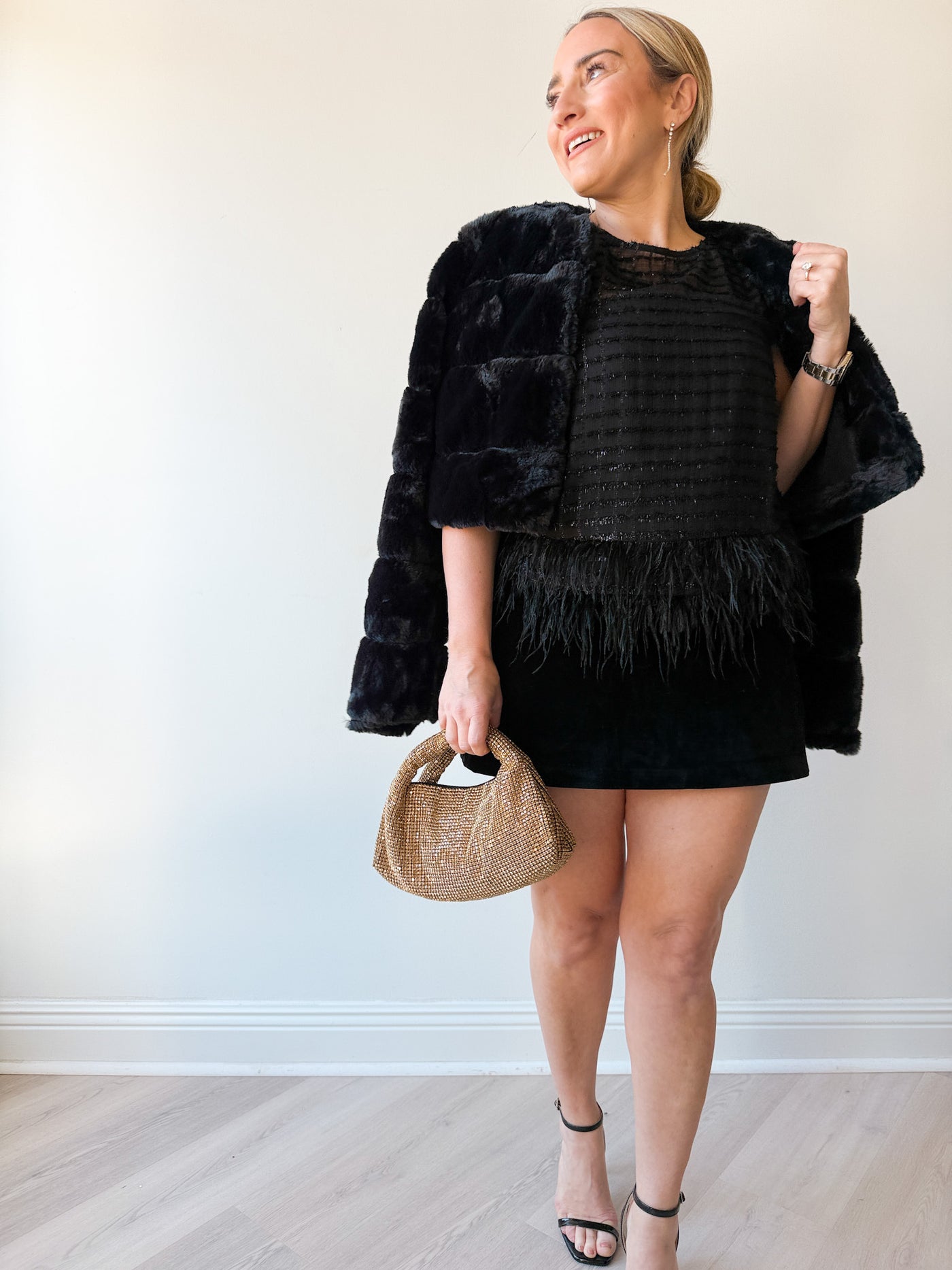 Etheos Metallic Feather Trim Top