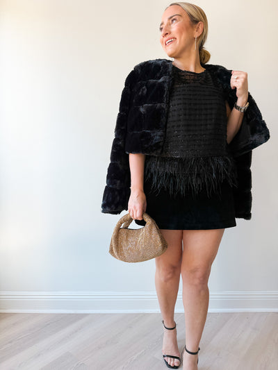 Etheos Metallic Feather Trim Top