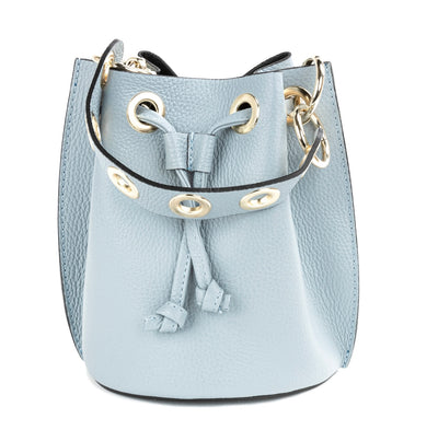 Small Leather Bucket Bag light blue 8x7x7