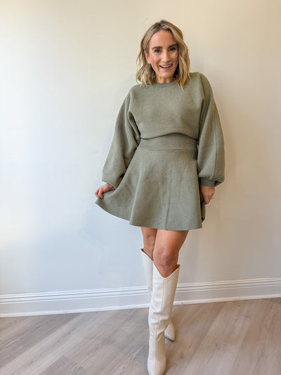 Bria Balloon Sleeve Sweater Dress Olive