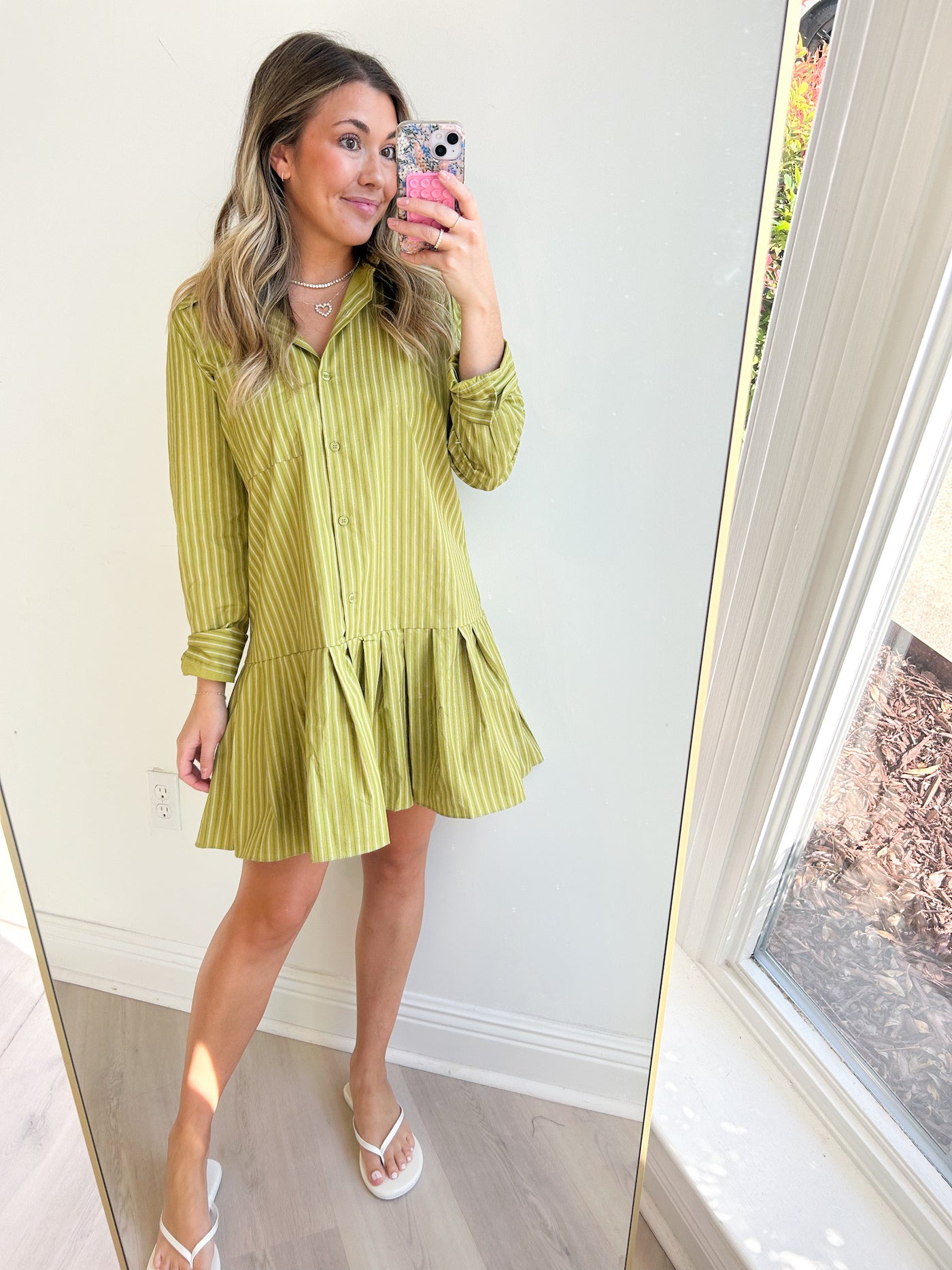 Oliver Strip Pleated Shirt Dress
